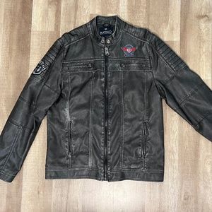 Distressed Black Leather Moto Jacket